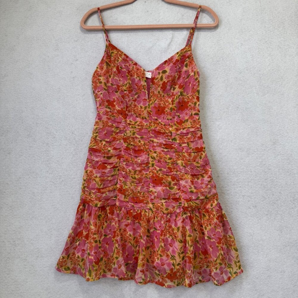 ASTR The Label Dress Womens Medium Pink Floral Ruched Mini Sundress ACDR101237